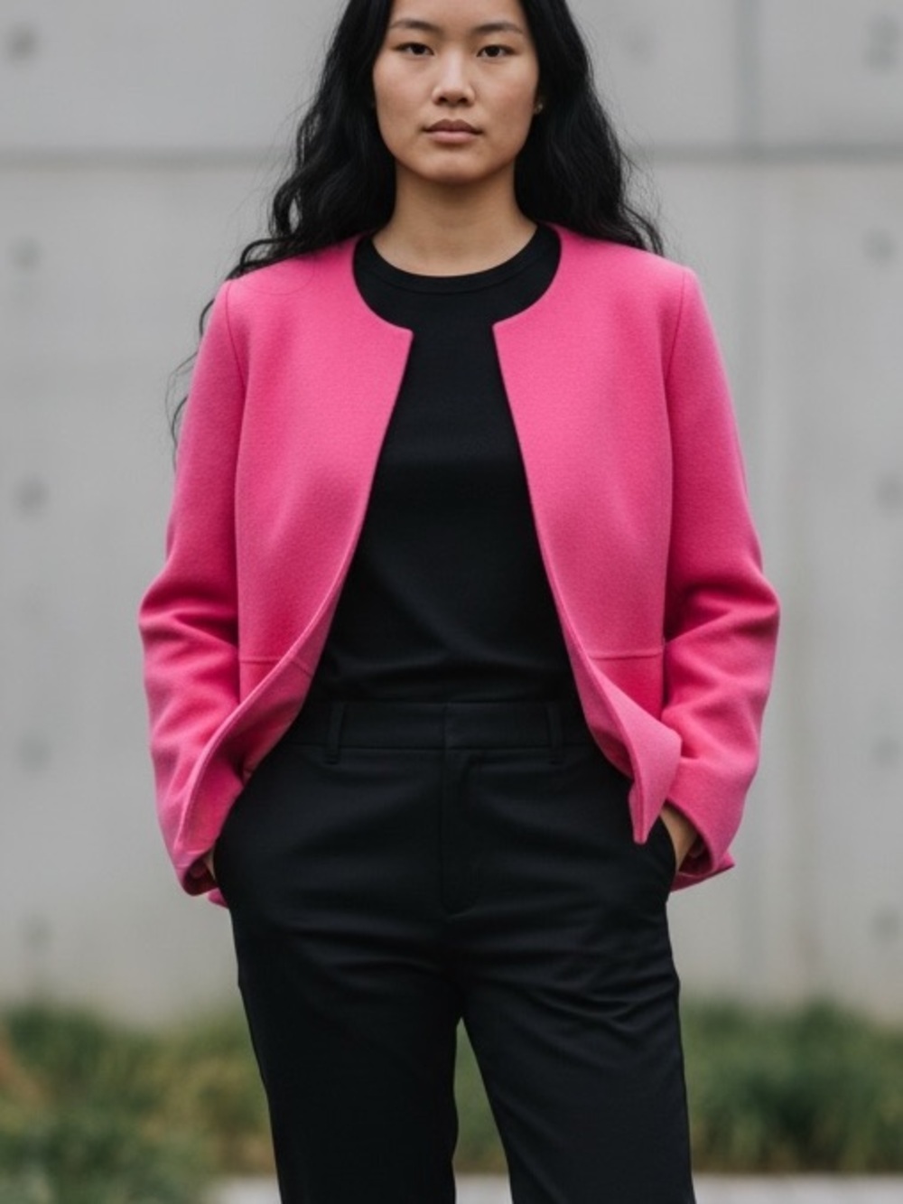 EILEEN FISHER PINK OPEN FRONT VIRGIN WOOL AND CASHMERE BLEND JACKET WOMEN’S XS